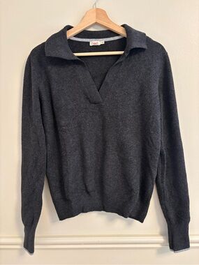 Faherty Charcoal Collared V-Neck Sweater